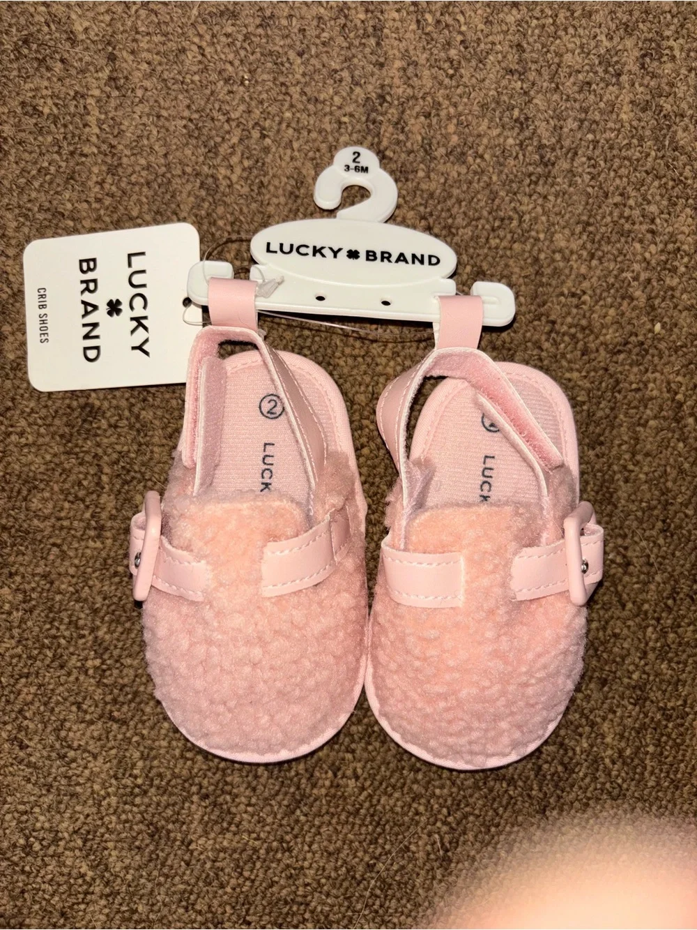 Lucky Brand Baby Pink Sherpa Mary Jane Crib Shoes